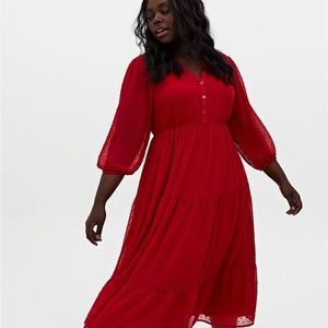 Red Chiffon Clip Dot Skater Midi Dress | Torrid Size 1